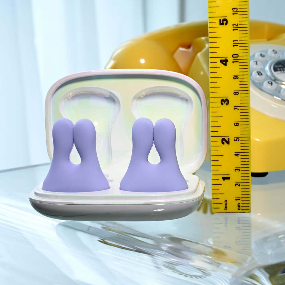 Playboy Pleasure IN A PINCH - Purple Rechargeable Vibrating Nipple Clamps with Charging Carry Case